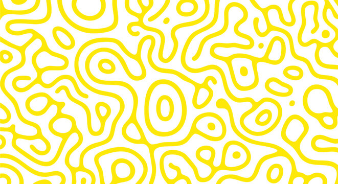 Seamless abstract yellow organic line pattern with fluid blob shapes in modern playful surface design style