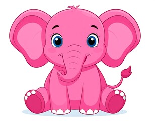 Obraz premium Adorable cartoon illustration of a seated, pink baby elephant with big blue eyes