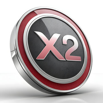 A glossy circular button displays the number x2 in a stylized font suggesting a doubling or multiplier effect