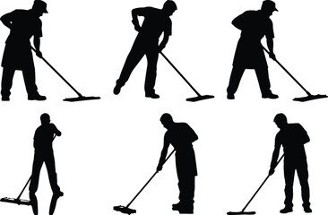 Naklejka premium Professional cleaners mopping floors, performing daily hygiene tasks.