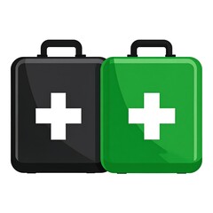 Obraz premium Two colorful medical kits with white crosses displayed on their front