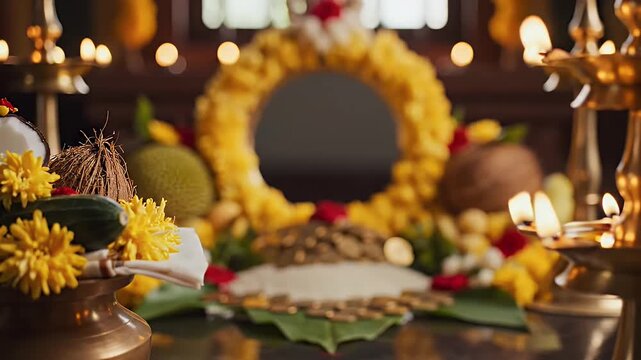 Vishu Festival Blurred Cinematic Vishu Kani Arrangement Traditional Home
