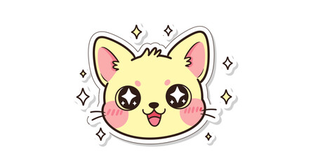 Obraz premium Cute Kawaii Cat Sticker with Sparkles - Pastel Yellow Cartoon Animal