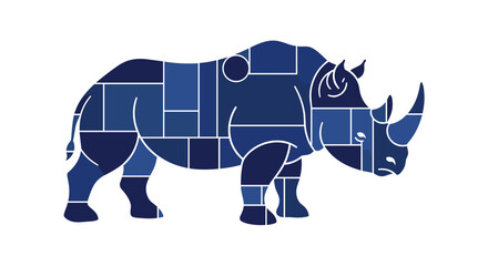 Obraz premium Stylized rhinoceros illustration featuring a geometric pattern of various blue shades, perfect for modern design and branding.