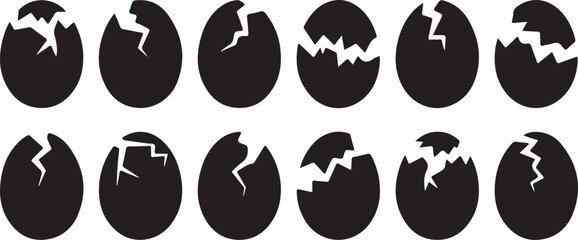 Broken Easter egg icon, Silhouette Broken eggs vector icons. Ester eggs shell. crack eggs icon set vector on white background. Vector illustration