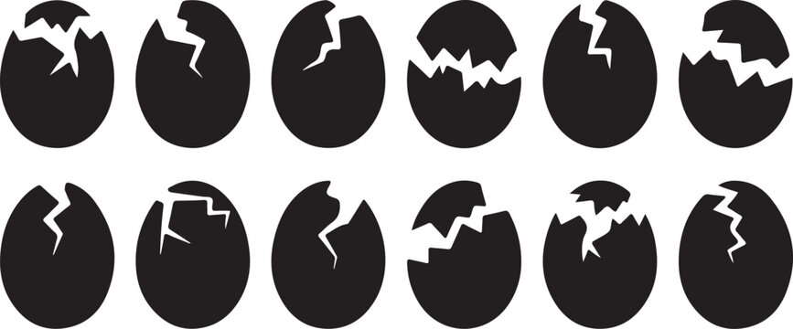 Broken Easter egg icon, Silhouette Broken eggs vector icons. Ester eggs shell. crack eggs icon set vector on white background. Vector illustration