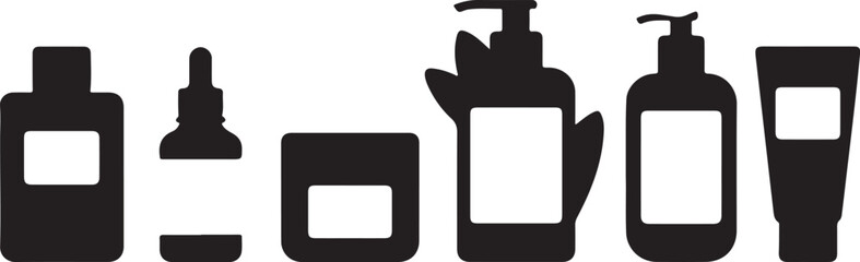 Obraz premium Minimal Cosmetic Product Bottles Set Skincare and Beauty Packaging Flat Vector Illustration