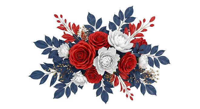 Red, White, and Blue Floral Arrangement with Gold Accents