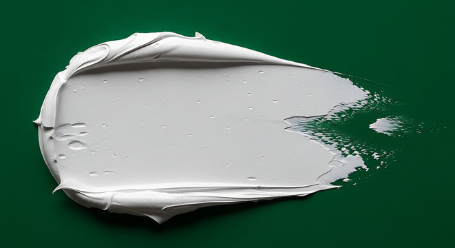 Hyper-Realistic Thick Impasto Brush Stroke in Titanium White Paint with Extreme 3D Texture and Sharp Peaks, on a Solid Deep Green Background.