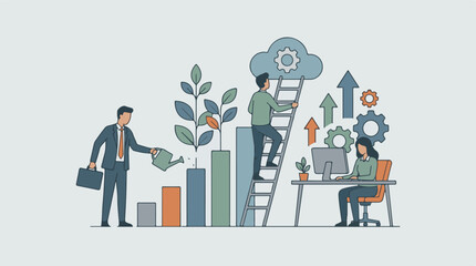 Business team working on growth strategy, investment, and technology development © AS_StockNation
