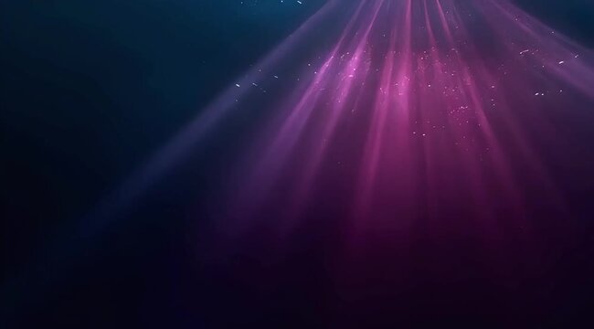 Looping magenta and blue light beams with glittering particles on dark gradient
