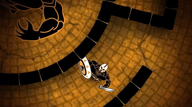 theseus walking through the labyrinth to face the minotaur