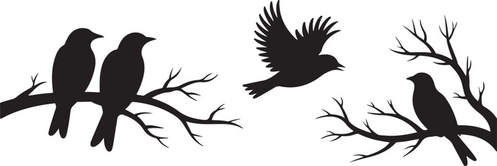 Obraz premium Flying bird branch silhouette illustration