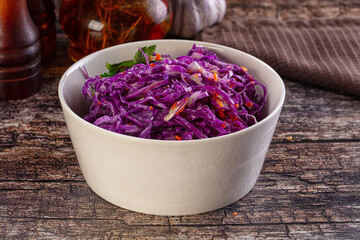 Salad with fresh pirple cabbage and carrot