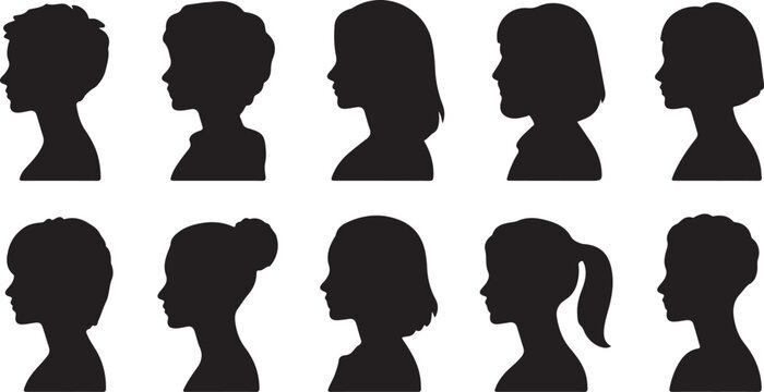 Male and female head silhouettes avatar, profile icons. Vector