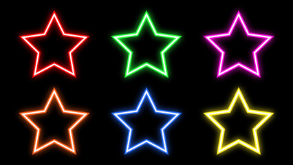 Obraz premium Neon star icon. Glowing star sign vector. Varity neon color icon on black background.