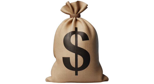 Money bag with a dollar sign on it cash finance wealth isolated on a transparent background