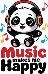 Obraz premium Cartoon panda wearing headphones with colorful music notes and text