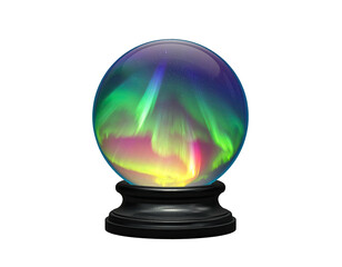 Crystal ball displaying aurora borealis against black background
