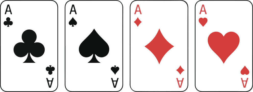 Playing card symbols vector icons set, ace of spades, hearts, clubs, diamonds