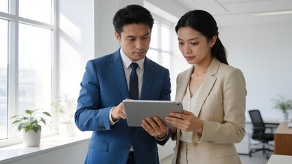 Business colleagues working on tablet