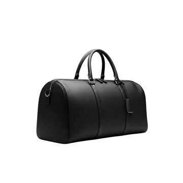 Black leather duffel bag isolated On Transparent Background