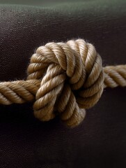 Fototapeta premium Close-up of a knot made of rope. the knot is in the shape of a heart and is tied in a way that it forms a heart shape. the rope is light brown in color and appears to be coiled around the knot.