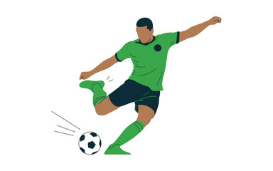 Obraz premium A man in a green uniform kicks a soccer ball