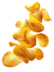 Stack of golden, crispy, thinly sliced potato chips against a dark backdrop