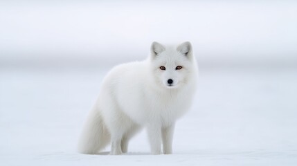 Naklejka premium Arctic Fox Standing Gracefully in a Snowy Landscape, Captured in Topaz Standard Quality