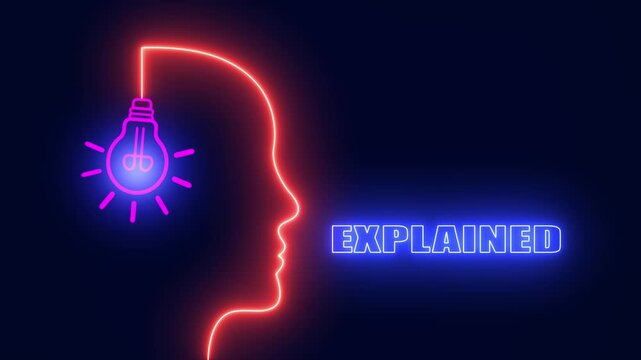 Complex topics explained simply with innovative neon human mind concept featuring glowing head profile for expert education