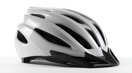 Fototapeta premium Close-up of a white bicycle helmet. the helmet has a sleek and modern design with a curved shape and a glossy finish.
