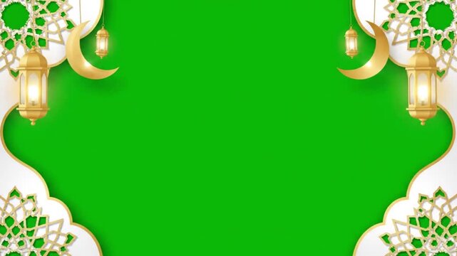 ramadan decorative frame on green screen background