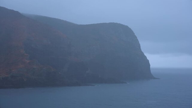 Heavy Rain over Akao Cliff on Shimane Oki Islands, Stormy Seaside Japan