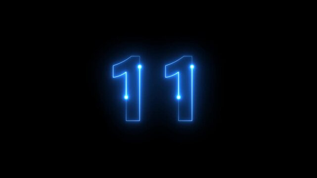 A striking image displays the number eleven formed with vibrant glowing blue neon like lines against black