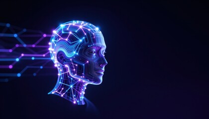 Obraz premium Futuristic Digital Human Profile with Glowing Neural Network Connections