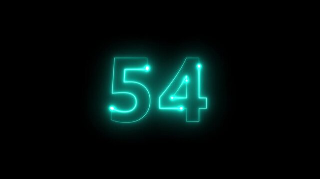 Glowing neon numbers 54 illuminate a dark background creating a vibrant and modern aesthetic high quality