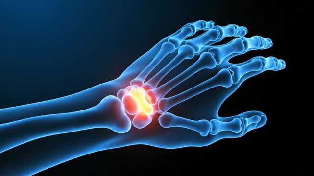 Wrist Joint Pain Anatomy Illustration &ndash; Hand Skeleton with Carpal Inflammation Medical Concept