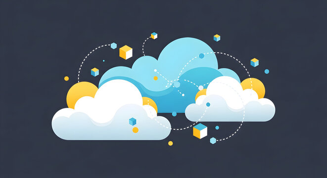Abstract Cloud Computing Concept Illustration - Minimal Flat Design with Geometric Nubes Network for Creativity, Data, Innovation, and Technology