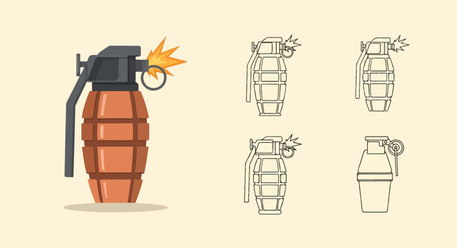 A cluster of hand grenade illustrations in varying styles and stages