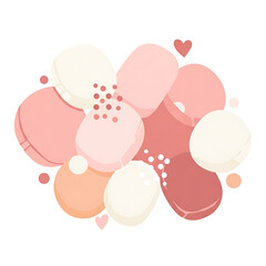 A whimsical arrangement of soft, pastel-colored shapes with subtle dots and heart accents, evoking a gentle, celebratory, or decorative feel