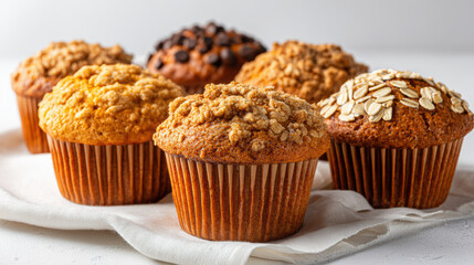 freshly baked muffins on white background