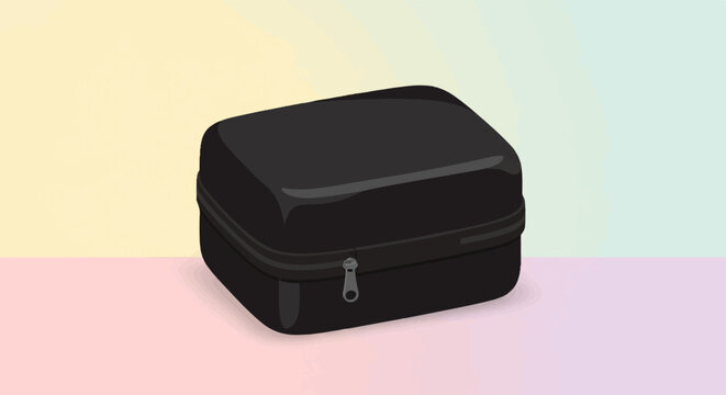 A closed black case with a zipper sits on a two-toned background
