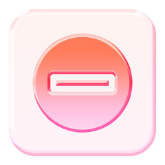 Fototapeta premium Glossy 3D minus icon with a vibrant glassmorphism effect - Y2K inspired jelly remove element in pink and orange gradient