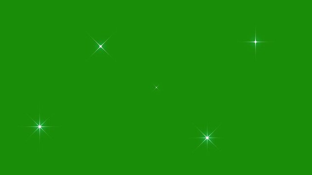 Twinkle light stars sparkling, Star twinkling for festive holiday event, sparkling stars animation, white cartoon, 4k star sparkle vector doodles, glowing light effect, green background. 4k