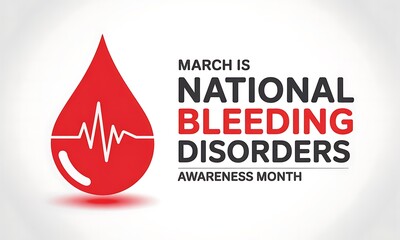 March is national bleeding disorders awareness month with red drop and electrocardiogram on white background, concept of health and medical awareness