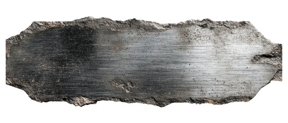 Uneven metal piece with scratches, rough edges, varying dark to light shades