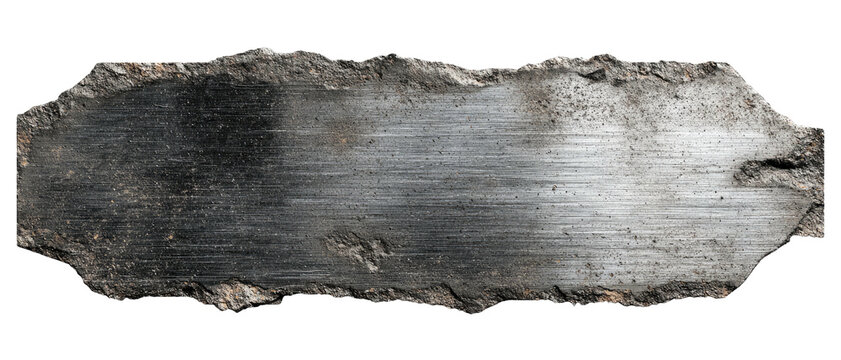 Uneven metal piece with scratches, rough edges, varying dark to light shades