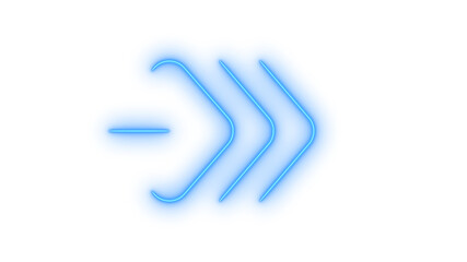 Obraz premium Glowing blue neon right arrow icon isolated on transparent background. Directional sign. Next button. Forward symbol. User interface. Progress indicator.