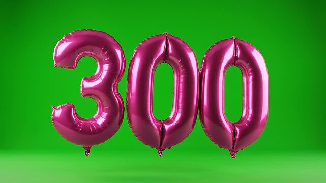 Three dimensional pink number 300 balloon on green screen